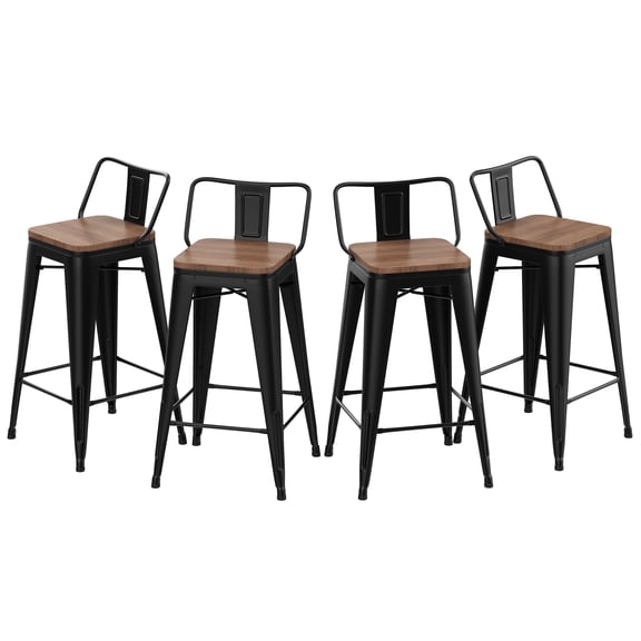 Apeaka 24 inch Bar Stools Set of 4 - Rustic Wood Seat & Metal Frame, Counter-Height Chairs for Kitchen Island, Pub Table (Easy Assembly)