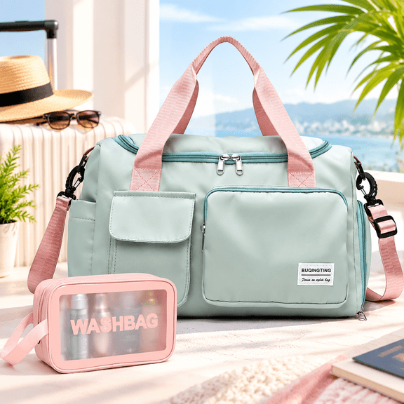 HEYMKGO Small Gym Bag for Women, Waterproof Duffle Bag Carry On Weekender Bag with Shoe Compartment & Wet Pocket, Tote Bag for Travel, Workout, Sport
