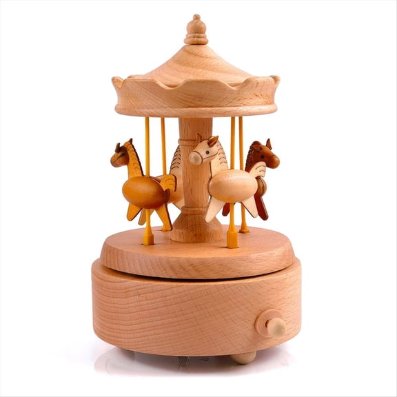 Carousel Music Box Wooden Merry-Go-Round Horse Musical Turn Shaped Wood Crafts Birthday Gifts Home Decor