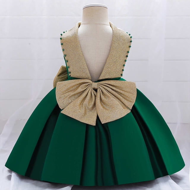 HAWEE Robe Tutu à Paillettes pour Filles avec Nœud, Dos Nu, Grande Robe de Bal de Mariage Formelle (6M-6T)
