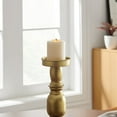 thumbnail image 3 of Danya B. Nara Antique Brass and Vintage Wood Taper Candlestick and Pillar Candle Holders - Set of 3, 3 of 7