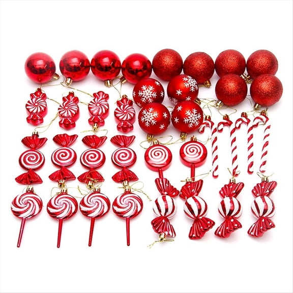 36Pcs Christmas Ball Tree Hanging Pendants Printed Shaped Pendant Spheres Red