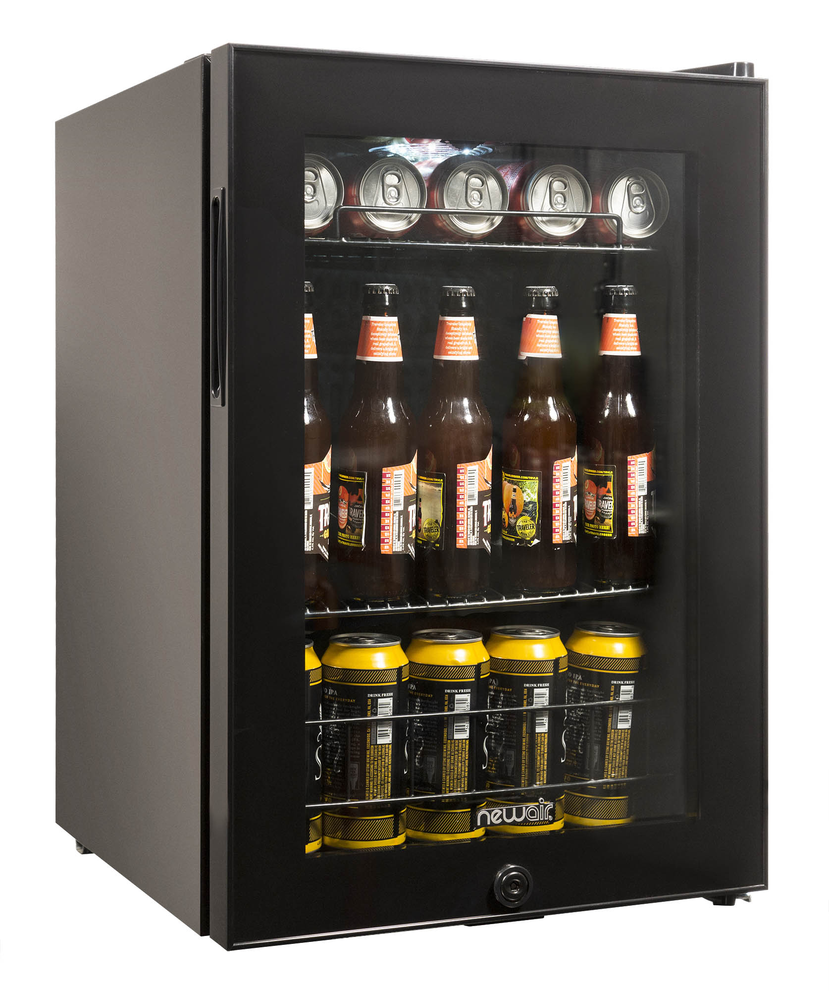 NewAir 60 Can Beverage Fridge with Glass Door Small Freestanding Mini Fridge in Black