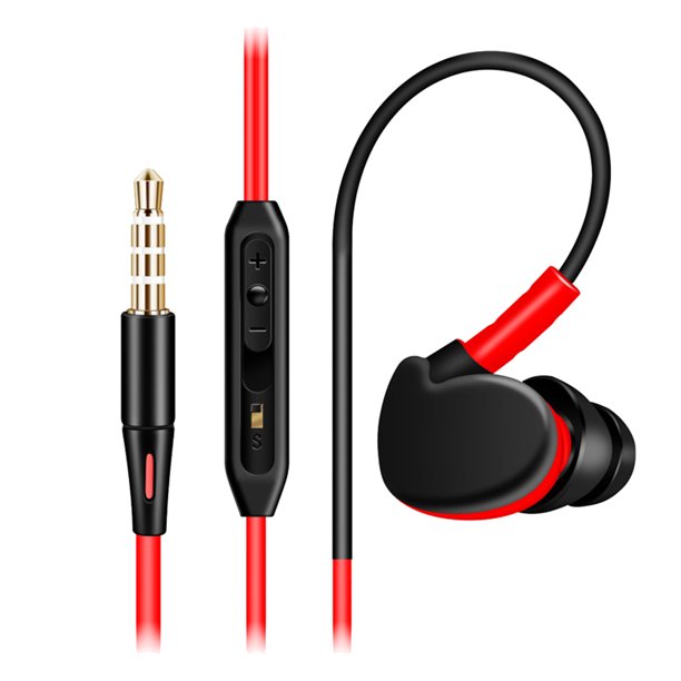Matsuzay Auriculares S500 con gancho para la oreja, auriculares deportivos con cable, auriculares de música a prueba de sudor, Supergraves Teléfono y Comunicación Rojo
