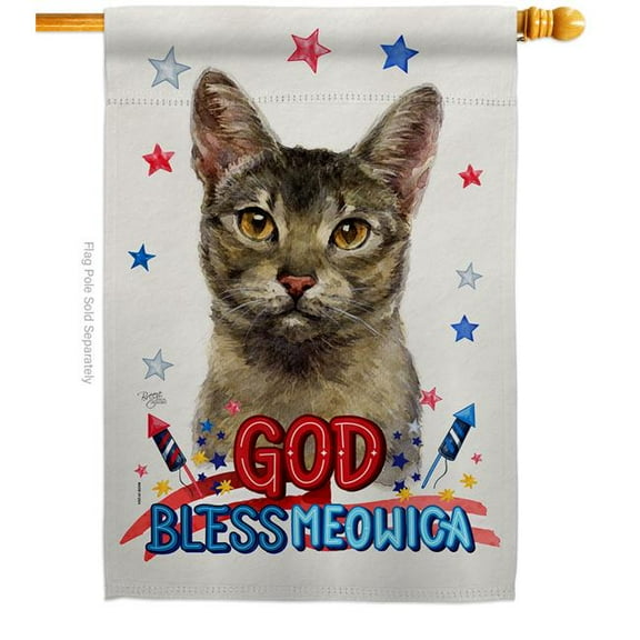 Breeze Decor H120104-BO Patriotic Abyssiniar Animals Cat 28 x 40 in. Double-Sided Decorative Vertical House Flag for Decoration Banner Garden Yard Gift