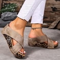 thumbnail image 5 of Rokment Leopard Platform Wedge Sandals for Women Fashion Casual Studded Cross-Band Leather Open Toe Backless Slip on Chunky High Heels Dress Slides Beach Summer Comfortable Khaki Size 9, 5 of 7