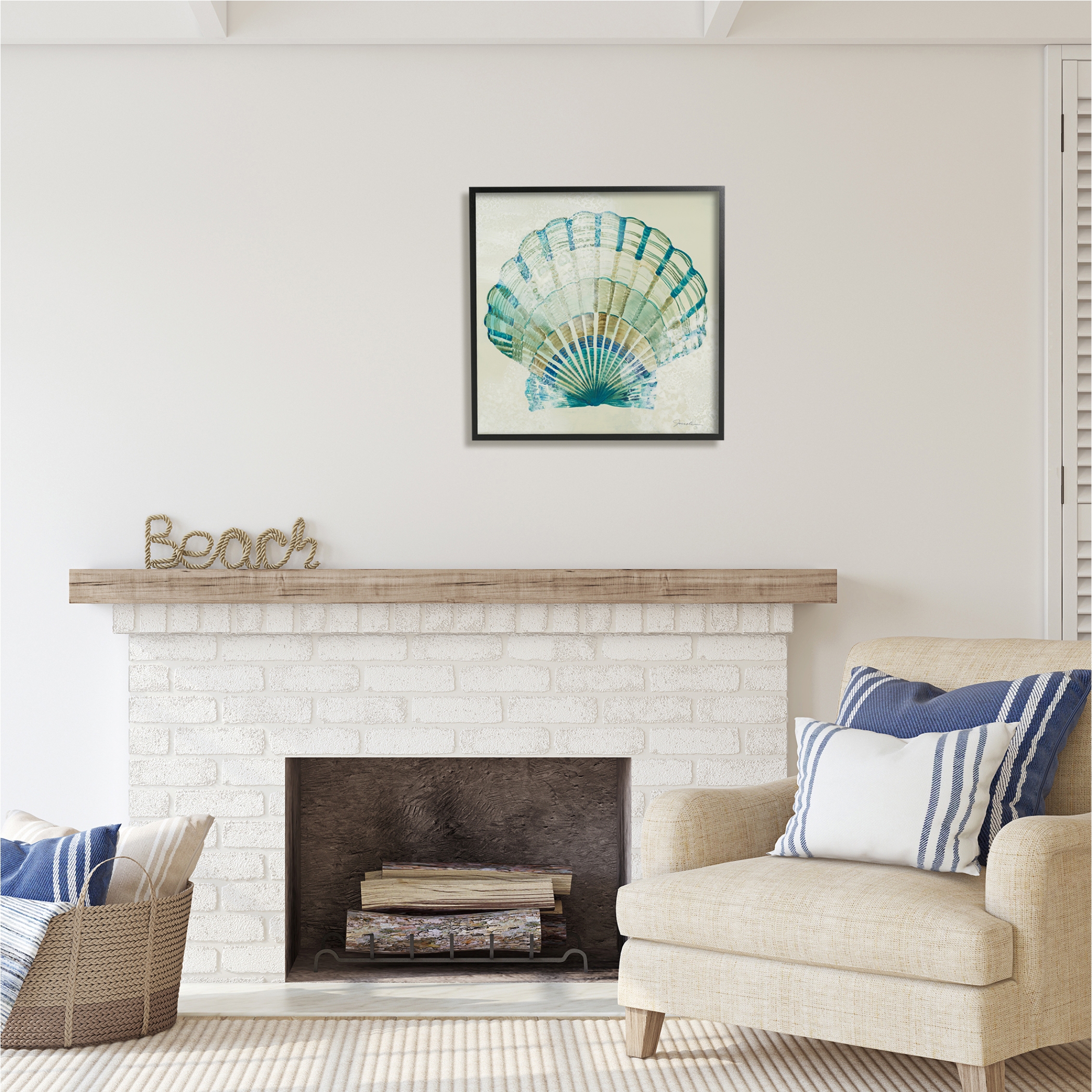 Stupell Industries Muted Blue Clam Shell Animals & Insects Painting Black Framed Art Print Wall Art, 24 x 24