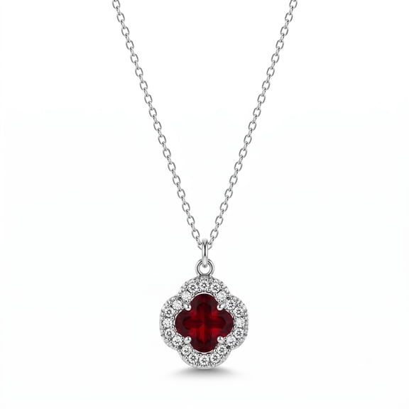 AlKhalil - Elegant Red Gems Pendant Necklace – Sparkling Halo Design with Chain