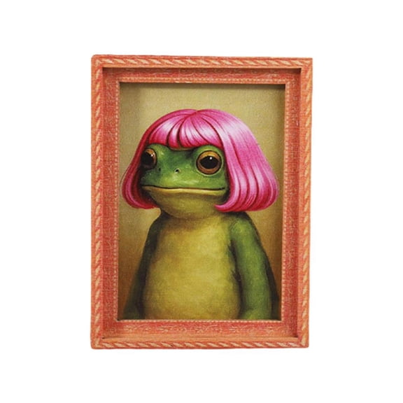 Funny Frog Refrigerator Magnet, Vintage Oil Painting Style Frog with Wig Magnet for Fridge, Locker and Office Decor
