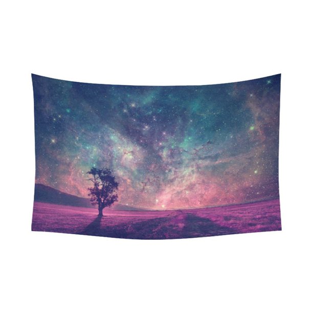 ABPHQTO Night Sky Lonely Tree Tapiz Colgante de pared Galaxy Nebulosa Estrellas Espacio exterior Celestial Decoración de pared Arte para sala de estar Dormitorio Dormitorio 150x228 cm ABPHQTO QB-Interest24-90x60