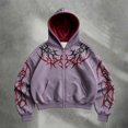 thumbnail image 4 of Men's Y2k Goth Graphic Zip Up Hoodies Long Sleeve Grunge Punk Graphic Print Streetwear Oversized Hooded Sweatshirt With Pocket W001-Purple S, 4 of 7