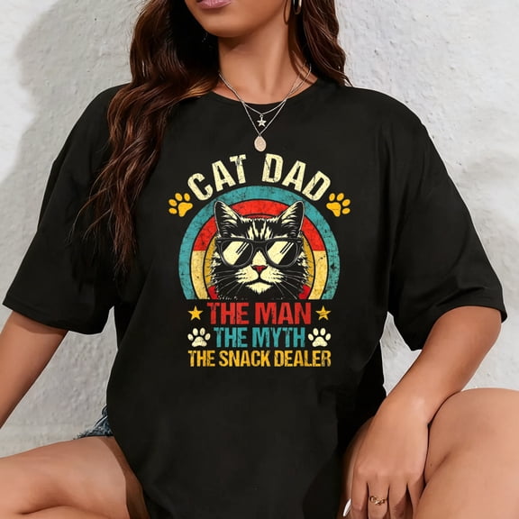 100% Cotton Vintage Cat Dad The Man Myth Snack Dealer Father's Day T-Shirt