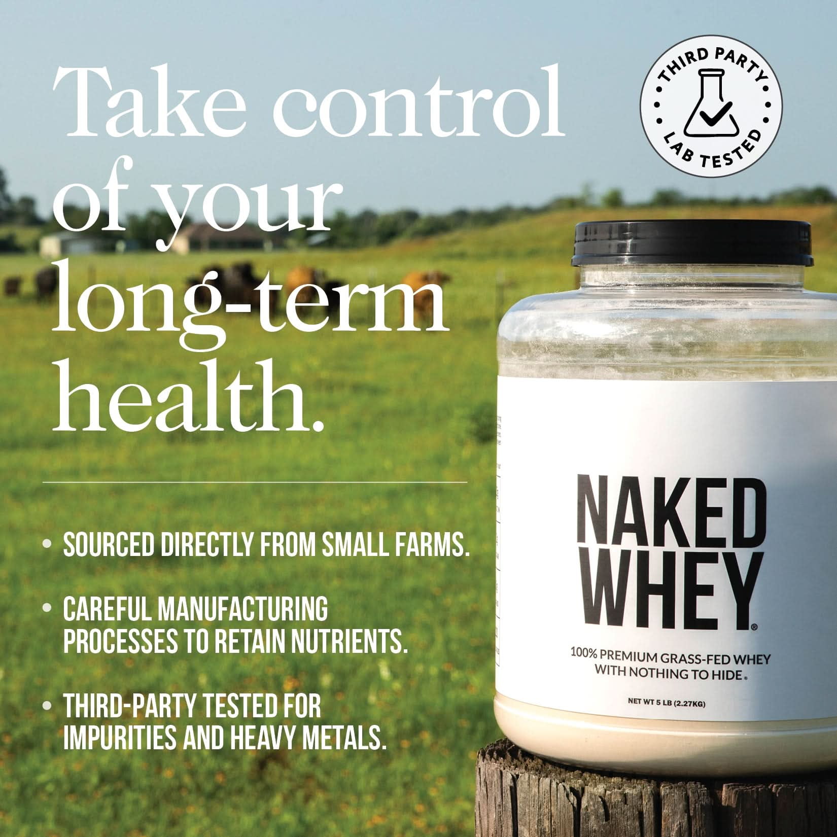 Naked Whey Chocolate Protein Powder - Only 3 Ingredients - Grass Fed Whey Protein Powder, Organic Chocolate and Organic Coconut Sugar, No GMO, No Soy, and Gluten Free - 24 Servings