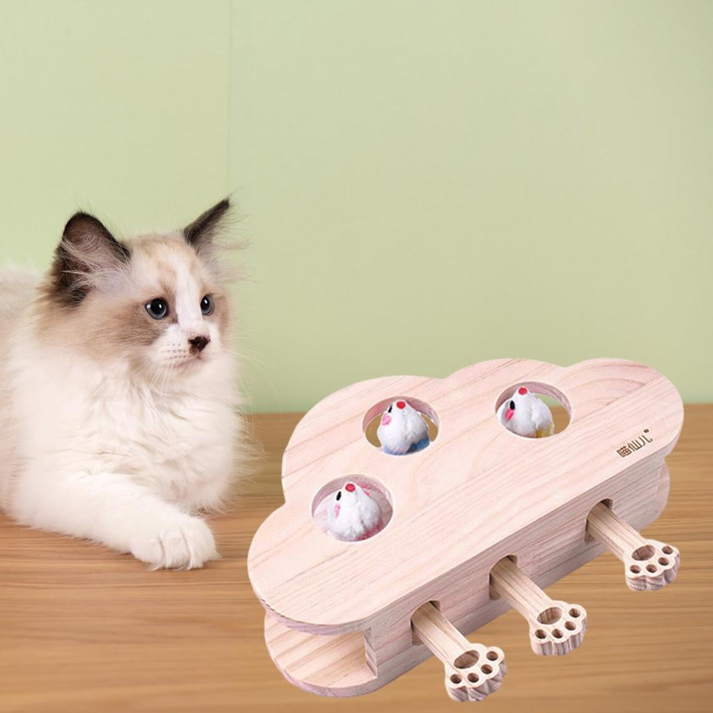Bvdfgk Cloud Shape Wooden Puzzle Box Pet Training Indoor Tease Easy Use Funny Game Solid 5 Holes Cat Hit Gophers Interactive Exercise Toys Cat mice