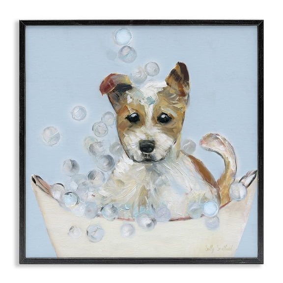 Stupell Industries Fun Bubbles Puppy Bath Animals Painting Black Framed Art Print Wall Art, 12 x 12