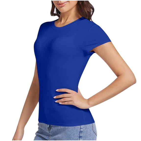 Xaqiouau Womens Short Sleeve Crew Neck T Shirt Solid Stretchy Soft Comfy Slim Fit Basic Casual Tee Everyday Wear Lightweight Breathable Summer Top
