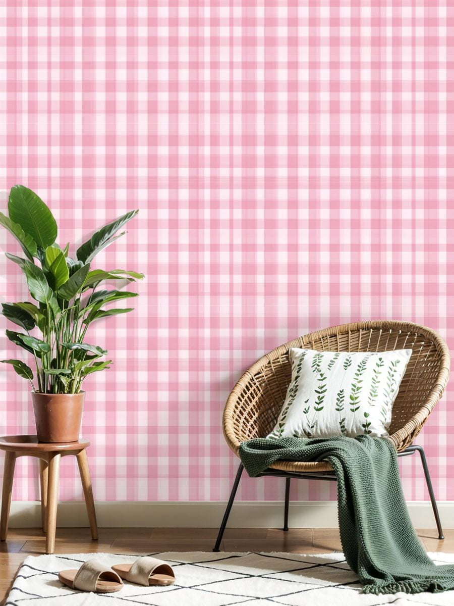 Peel and Stick Wallpaper Pink gingham check seamless Soft romantic checkered Wall Mural 17.7in x 9.8ft Self Adhesive Removable Wall Paper Renter Friendly Wallpaper for Bedroom Bathroom