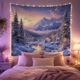 thumbnail image 2 of Snowy Mountain River with Pine Forest and Cabin, Serene Rustic Style for Nature Lovers, Winter Landscape Art, Christmas Gift, Tapestry Wall Hanging for Bedroom and Living Room, 2 of 7