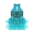 thumbnail image 4 of Haitryli Kids Girls Sequins Ballet Hip-Hop Latin Jazz Dance Tutu Dress Leotard Stage Performance Costume Light Blue 5, 4 of 7