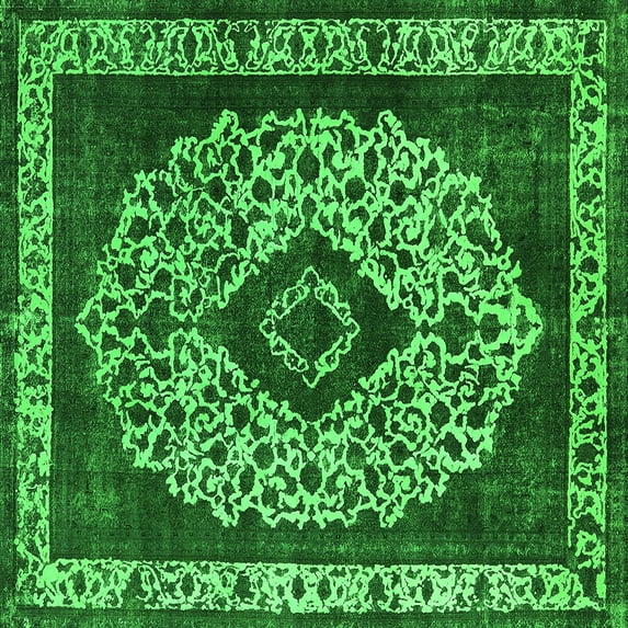 Ahgly Company Indoor Square Oriental Green Industrial Area Rugs, 3' Square
