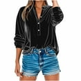 thumbnail image 2 of Fglymey Shirts for Women Winter Velvet V Neck Long Sleeve Button Down Casual Tops Shirts Black 2XL, 2 of 6