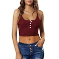 thumbnail image 5 of Women’s Scoop Neck Sleeveless Crop Tank Slim Fitted Button Henley Cropped Cami Top Casual Workout Yoga Tanks Blouses, 5 of 7