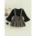 thumbnail image 2 of Bagilaanoe 2Pcs Little Girls Overalls Dress Set Ribbed Long Sleeve Pullover Tops + Plaid Suspender Skirt 1T 2T 3T 4T 5T 6T 7T Kids Casual Outfits, 2 of 8