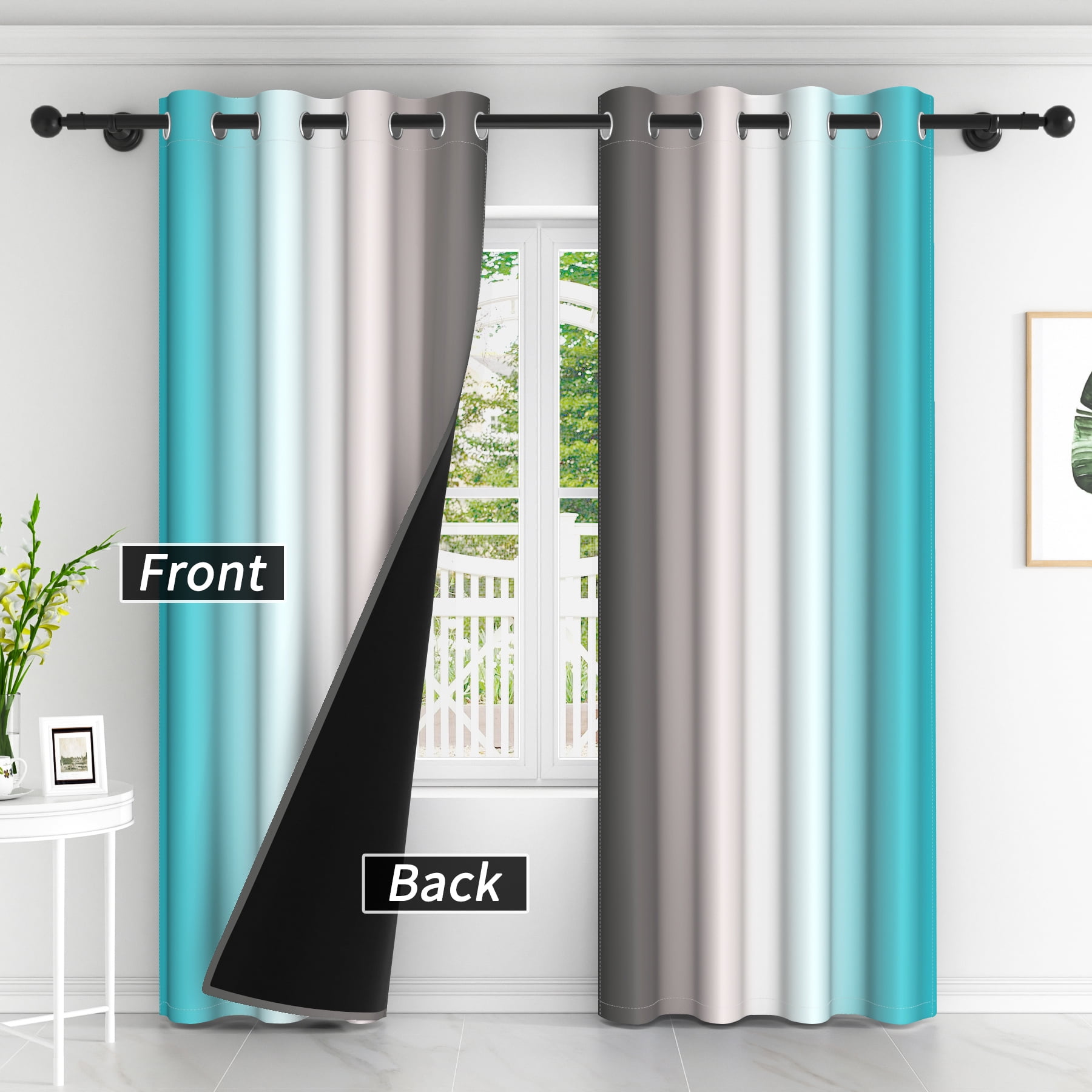LFEEY Turquoise Teal Curtains, Blackout Light Room Darkening Curtains, Ombre Gray, 42" W x 63" L, 2 Panels