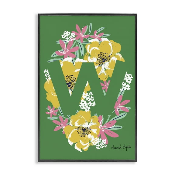 Stupell Industries Floral Bloom Letter W Botanical & Floral Painting Black Framed Art Print Wall Art, 12 x 18