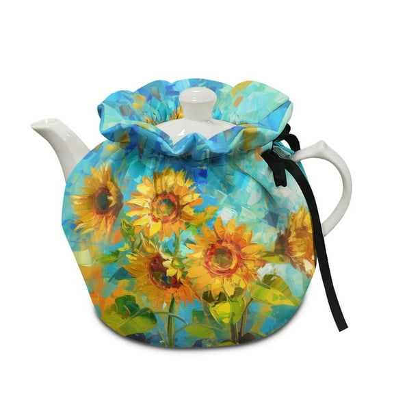 ZUXONGSY Sunflower Oil Painting Teapot Cover Tea Cozy for Teapot with Elastic Band Drawstring Kitchen Tea Pot Dust Cover Easy to Clean for Home Kitchen Table Decor
