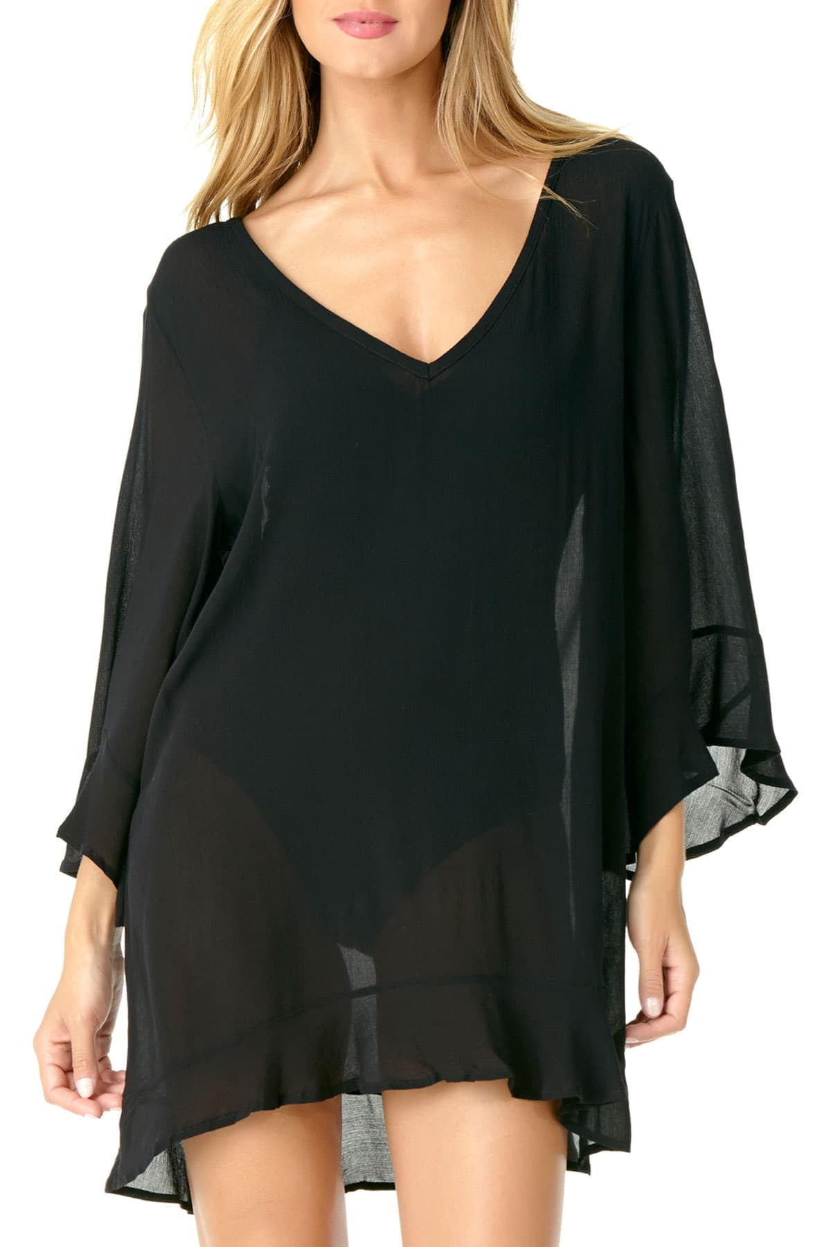 Anne Cole Flounce V Neck Tunic Cover Up