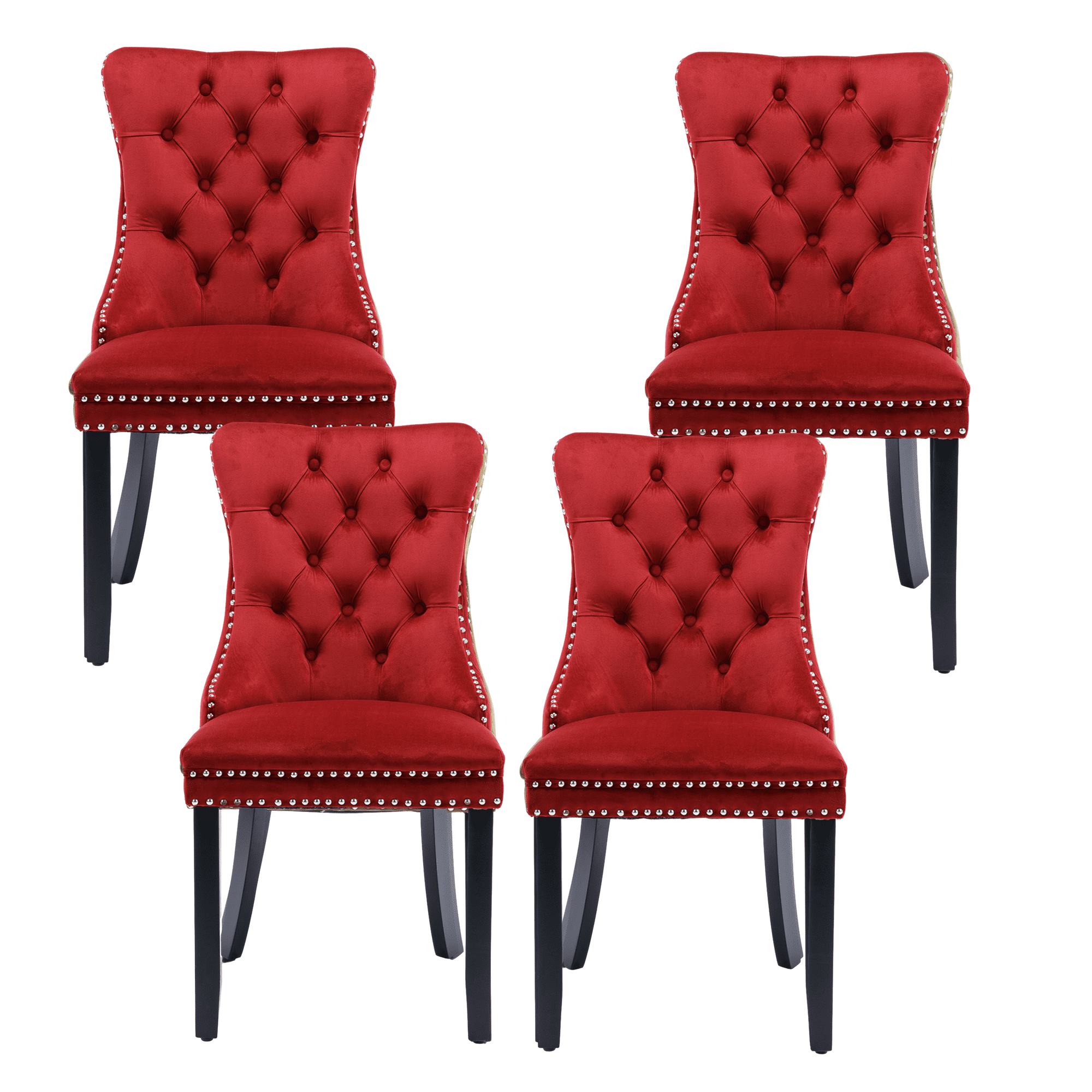 Set of 4 Dining Chairs Leisure Padded Chair, Tufted Solid Wood Velvet