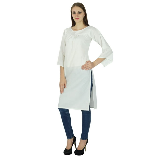 Kurta Ethnique Bollywood Designer Femme Coton Kurti Uni Haut Tunique Robe Décontractée