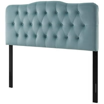 Contemporary Modern Urban Designer Bedroom King Size Tufted Headboard, Velvet Fabric, Light Blue