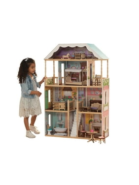 KidKraft Wooden Charlotte Dollhouse with EZ Kraft Assembly with 14 Accessories Included