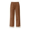 thumbnail image 4 of Cagogo Women Cotton Linen Straight Elastic Waist Pants with Pockets Solid Casual Ankle Trousers Lounge Work Beach Clothes, Coffee 2XL, 4 of 5
