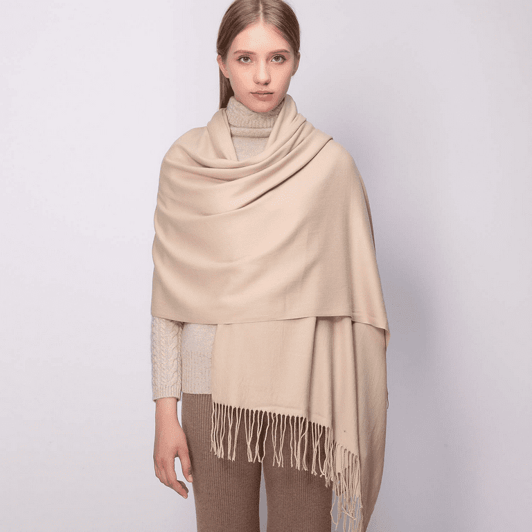 RIIQIICHY Beige Pashmina Winter Scarf for Women Shawl Wrap for
