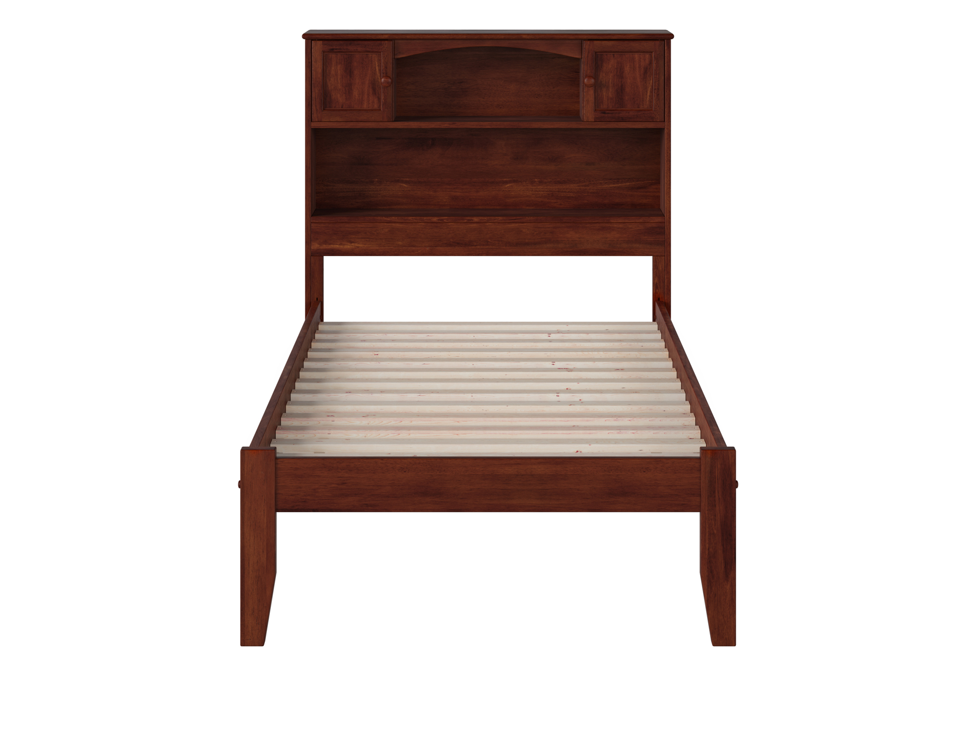 AFI Newport Twin Solid Wood Platform Bed with Storage Headboard, Walnut