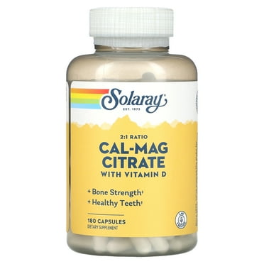 Solaray Calcium Magnesium Citrate 2:1 w/ Vitamin D-3, Strong Bones & Teeth, Muscle & Nerve Support, 30 Serv, 180 Caps