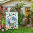 thumbnail image 5 of Dyrenson Welcome Spring Summer Beach Hydrangea Flower Decorative Garden Flag, Coastal Floral Basket Starfish Conch Yard Outside Home Decoration, Nautical Burlap Outdoor Small Decor Double Sided 12x18, 5 of 6