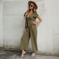thumbnail image 3 of Combinaison Large en Coton à Manches Courtes pour Femmes Nœud Cropped Palazzo Pants Romper, 3 of 7