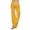 thumbnail image 4 of Women's Casual Fashion Elastic Waist Button Four Pockets Drawstring Yoga Wide Leg Pants, Athletic Lounge Pants for Women, Comfort Fit Trousers,Yellow,XL, 4 of 6