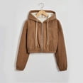 thumbnail image 7 of gbyLJF Womens Fleece-lined Corduroy Coat Short Fleece Thickened Long Sleeve Hooded Jacket for Winter Solid Color Zip Up Cardigan, 7 of 7