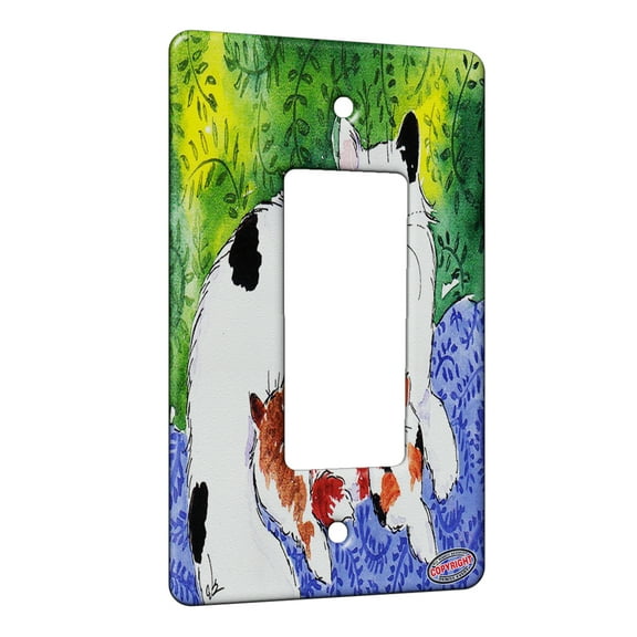 KuzmarK™ 1 Gang Rocker Wall Plate - Maine Coon Kitty Family Mama and Three Kittens Abstract Cat Art by Denise Every
