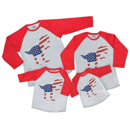 

7 ate 9 Apparel Matching Family 4th of July Shirts - Dinosaur Flag America Dino Red Shirt 2T