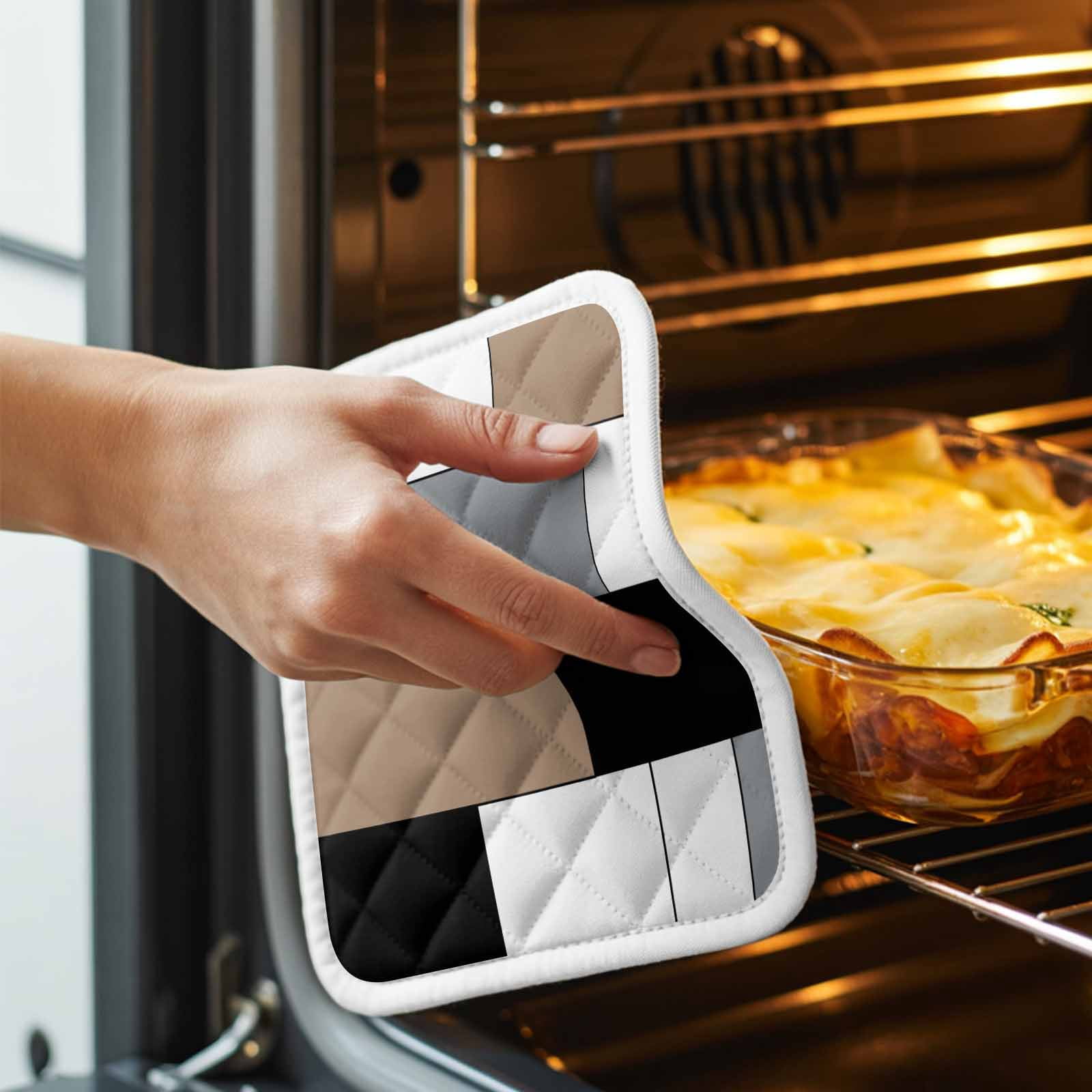 Brown Grey Pot Holders for Kitchen Heatproof Potholder, 5 Pack Modern Brown Geometric Hot Pads Multipurpose Oven Pads Cloth Potholders Trivet for Cooking Baking