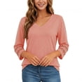 thumbnail image 2 of Gingprous 3/4 Sleeve Womens Hallow Out Sleeve Tops V Neck Tunic Blouse Curved Hem Casual Shirt, 2 of 8