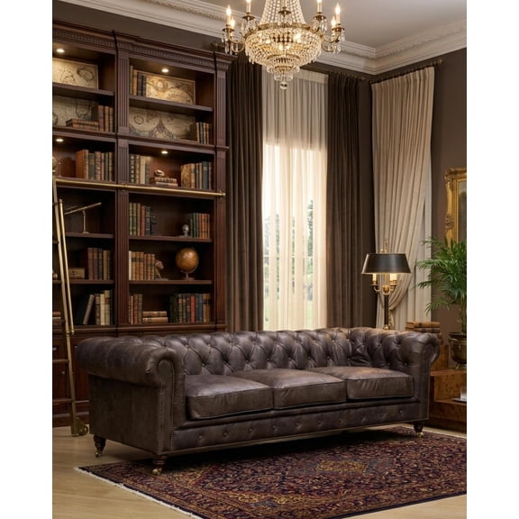 Crafters and Weavers Craftsman Mission 95" Leather Sofa in Brown
