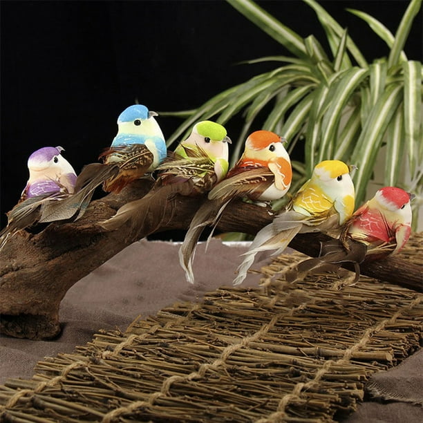 6PCS Artificial Feather Bird Christmas Tree Decoration Wooded Bird