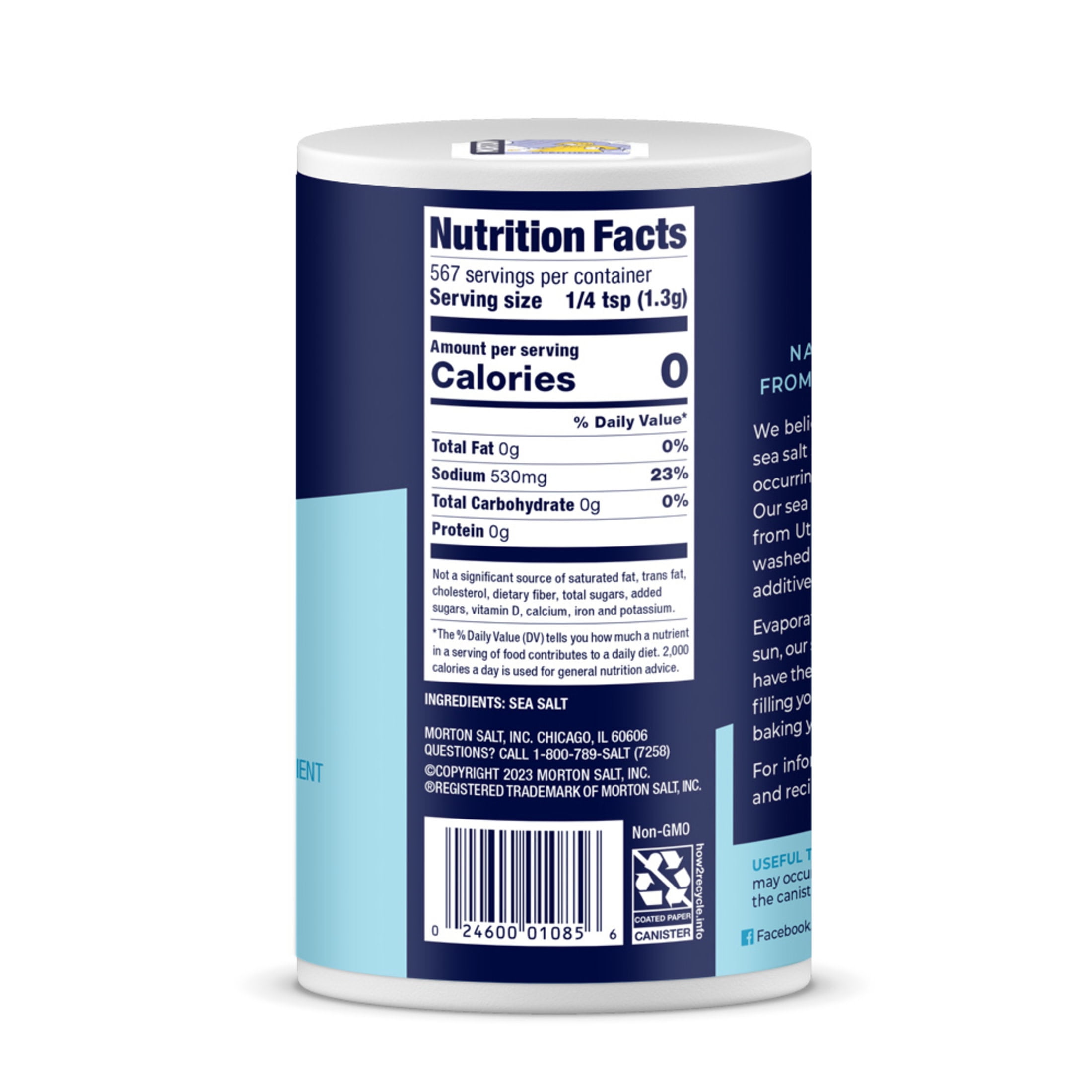 (4 pack) Morton® Sea Salt, Natural All-Purpose, 26 oz Round Can